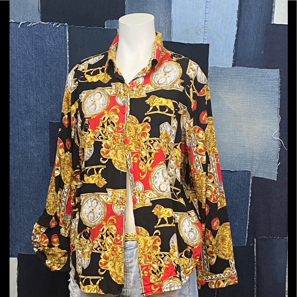 Vintage Womens L’atelier Printed Long Sleeve Shirt Sz M